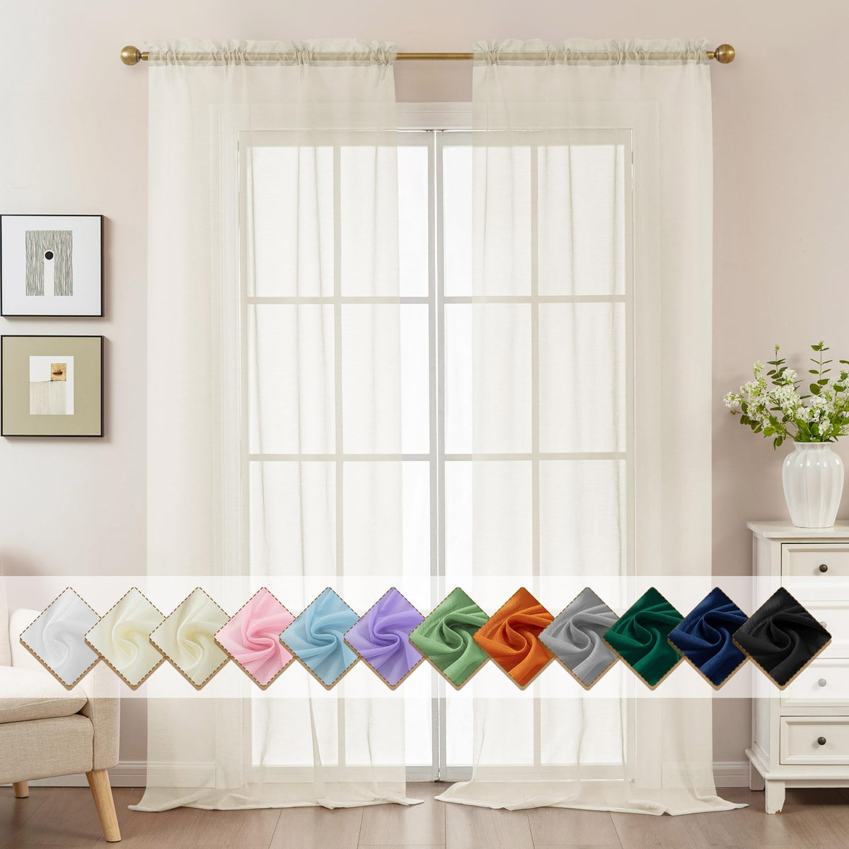 Natural Sheer Curtains 96 Inches Long Rod Pocket