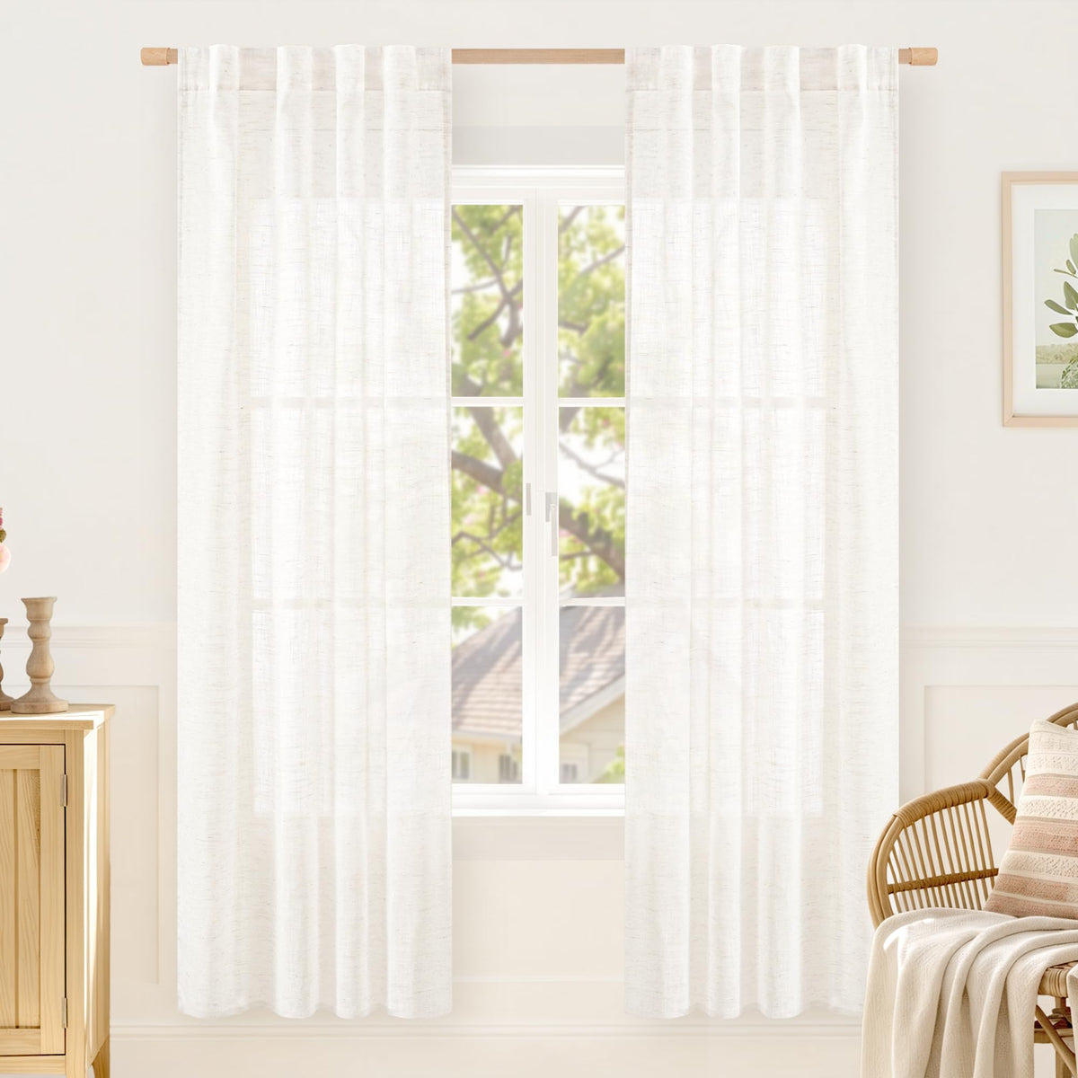 LAMIT Linen Semi Sheer Curtains 84 Inches Long for Living Room 2 Panels