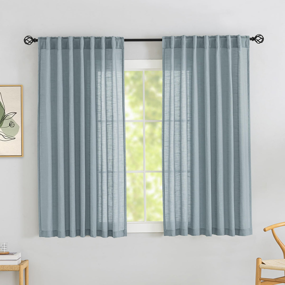 Natural Linen 144 Inch Length Curtains for Tall Floor Ceiling Villa Living Room -Cream Ivory Bak Tab Hooks Pleated Easy Open Sliding Semi Sheer 144 inch Extra Long 2 Story Window Curtains,12 Foot
