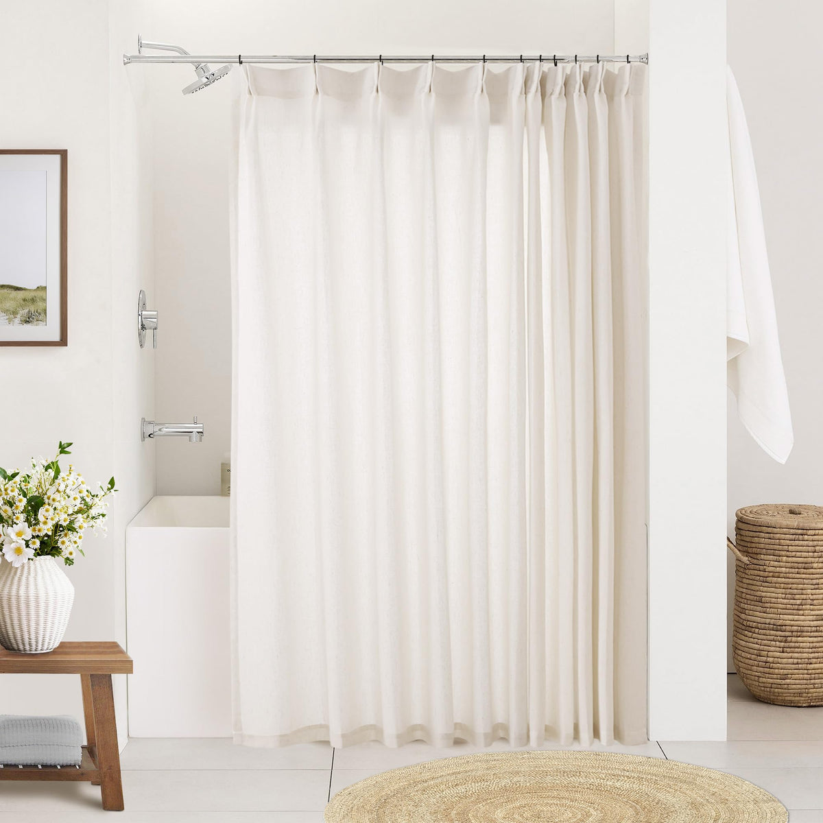 Cream 120 Inch Linen Curtains Pinch Pleated Extra Long Custom Made