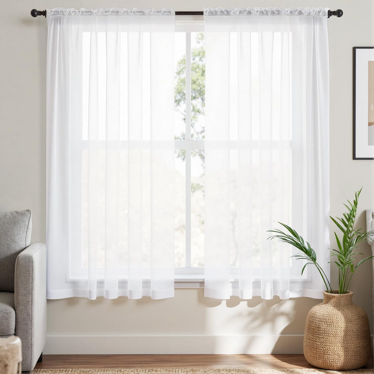 MIULEE 2 Panels White Sheer Curtains for Living Room 54 X 105 Inches