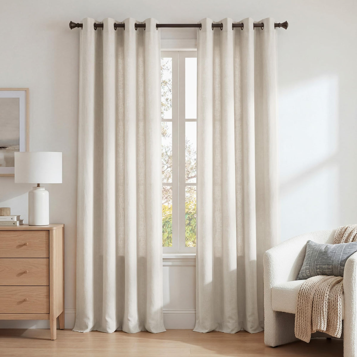 NICETOWN White Sheer Linen Curtains 84 Inch Length 2 Panels Set, W52xL84