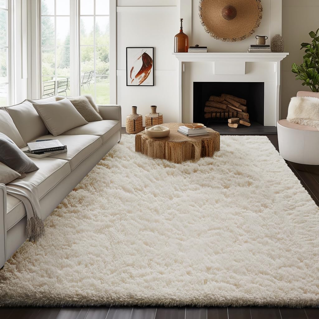 Ophanie 5x7 Area Rugs for Living Room Ivory, Fluffy Shag Large Fuzzy Plush Soft Rug, Shaggy Floor Big Carpets for Bedroom Nursery, Kids Home Decor Aesthetic with Over 99 pcs Pile fibers