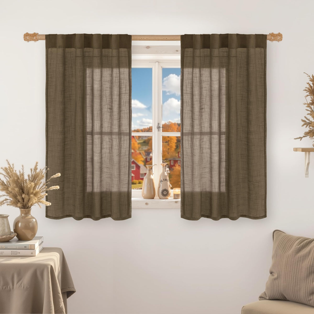 LAMIT Linen Semi Sheer Curtains 84 Inches Long for Living Room 2 Panels