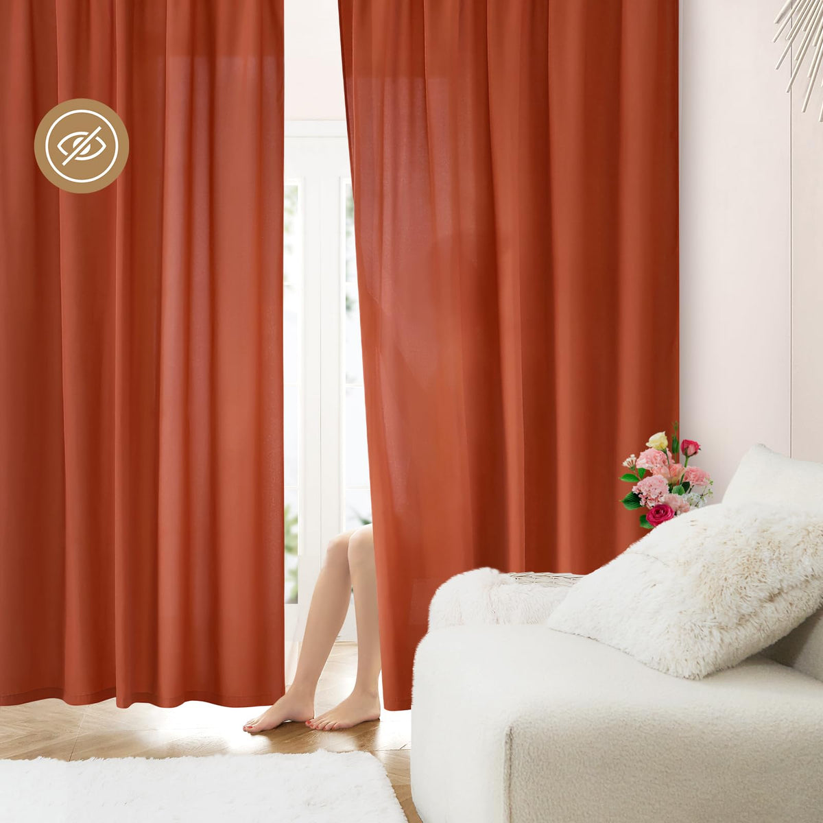 HOMEIDEAS Non-See-Through White Privacy Sheer Curtains, 52 X 96 Inches Long