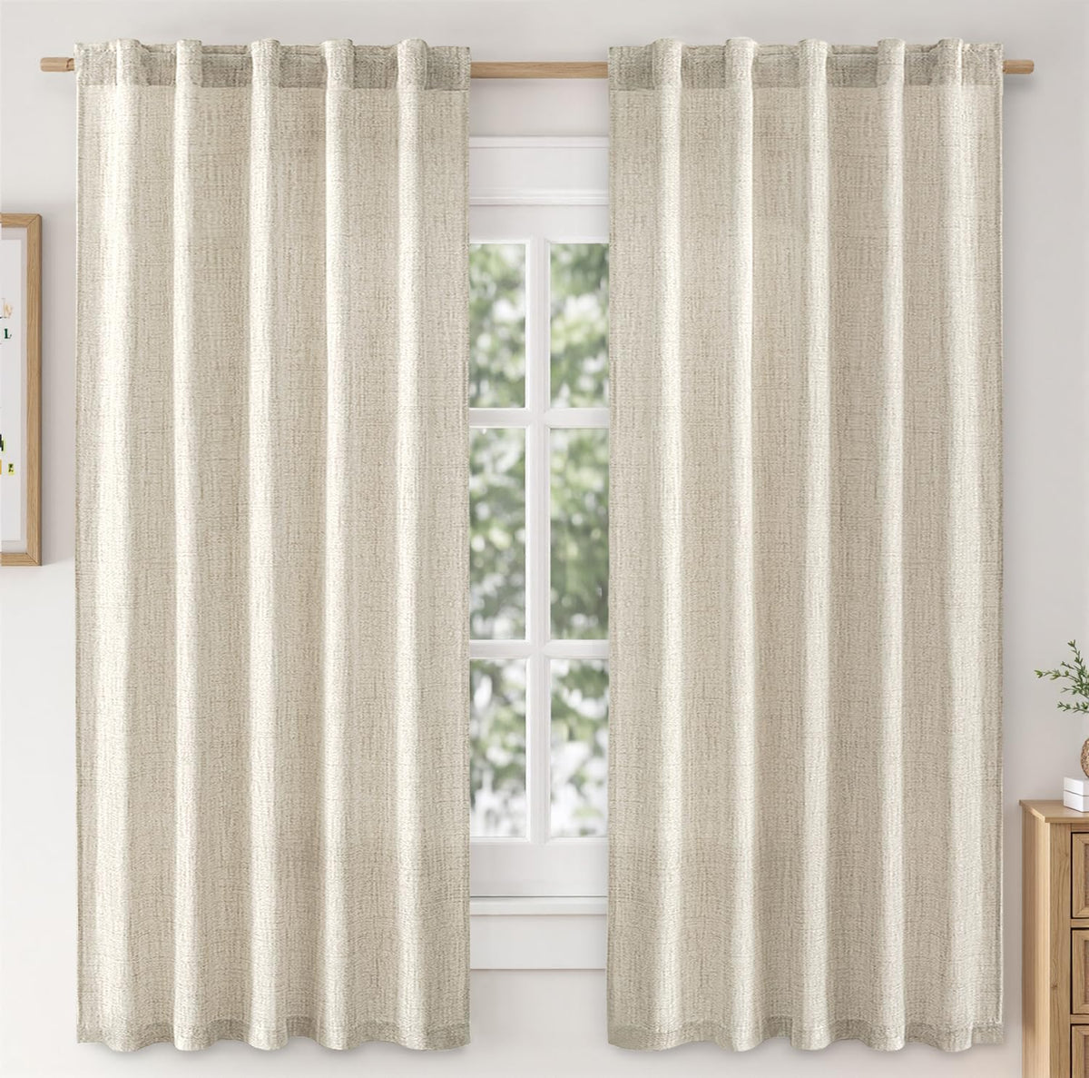 MIULEE Faux Linen Curtains 84 Inch Length 2 Panels Natural Semi Sheer Curtain with Back Tab Rod Pocket, Light Filtering Window Privacy Burlap Drapes for Living Room Bedroom 42W x 84L Linen