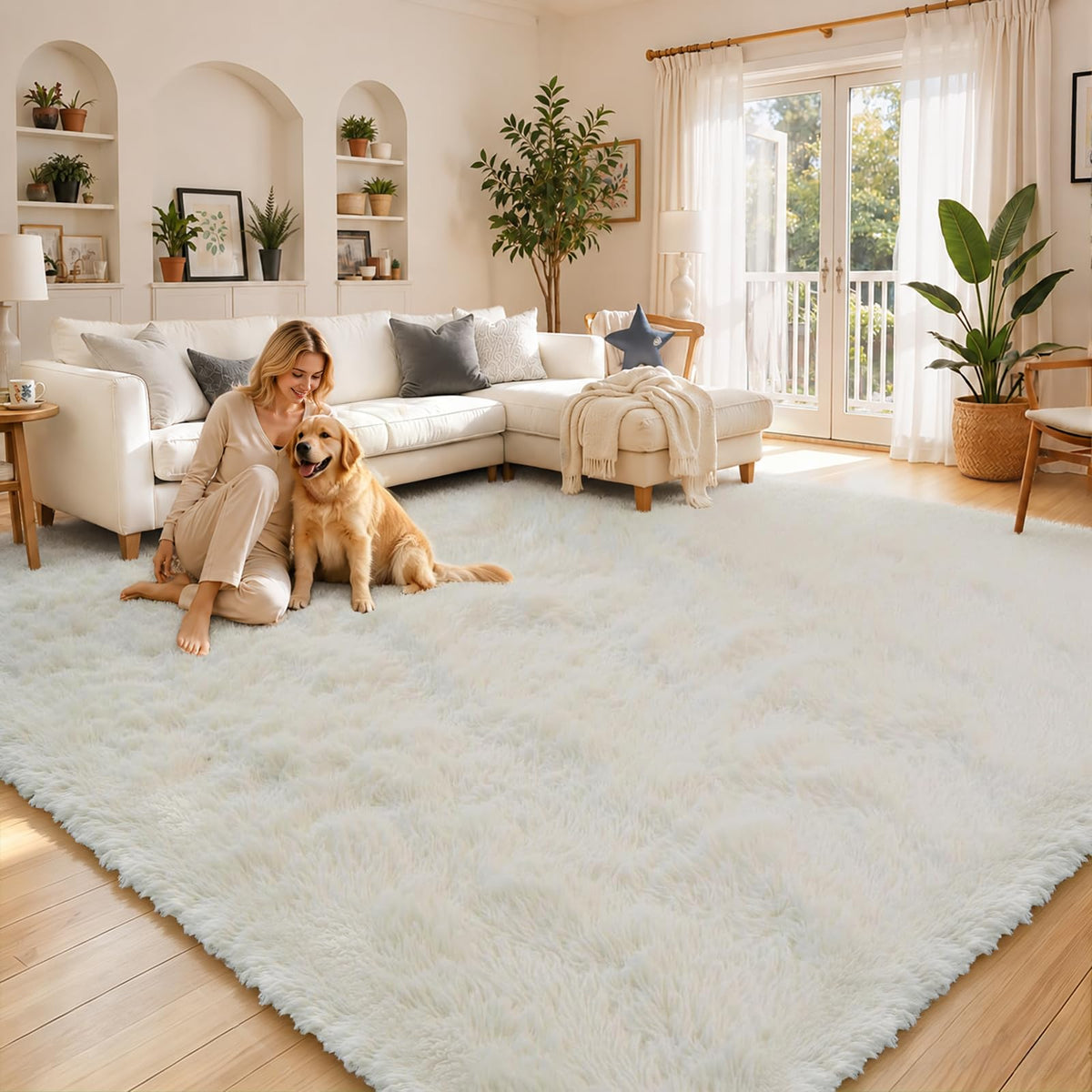 8x10 Area Rugs for Living Room,Light Grey Large Shaggy Soft Plush Furry Rug