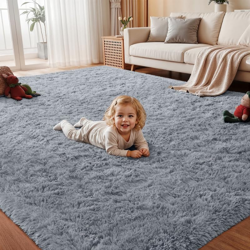 5x7 Area Rug Living Room: Bedroom Fluffy Shag Fuzzy Carpet Black
