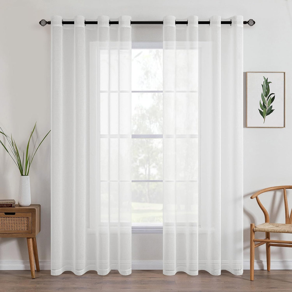 MIULEE Ivory Sheer Curtains Linen Textured Panels 54X84 Inches