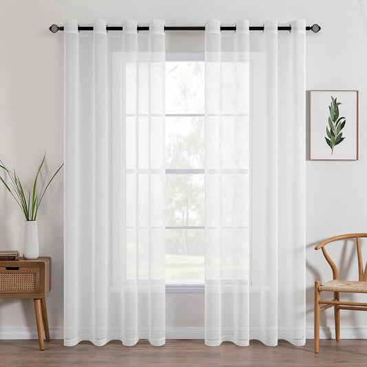 MIULEE Ivory Sheer Curtains Linen Textured Panels 54X84 Inches