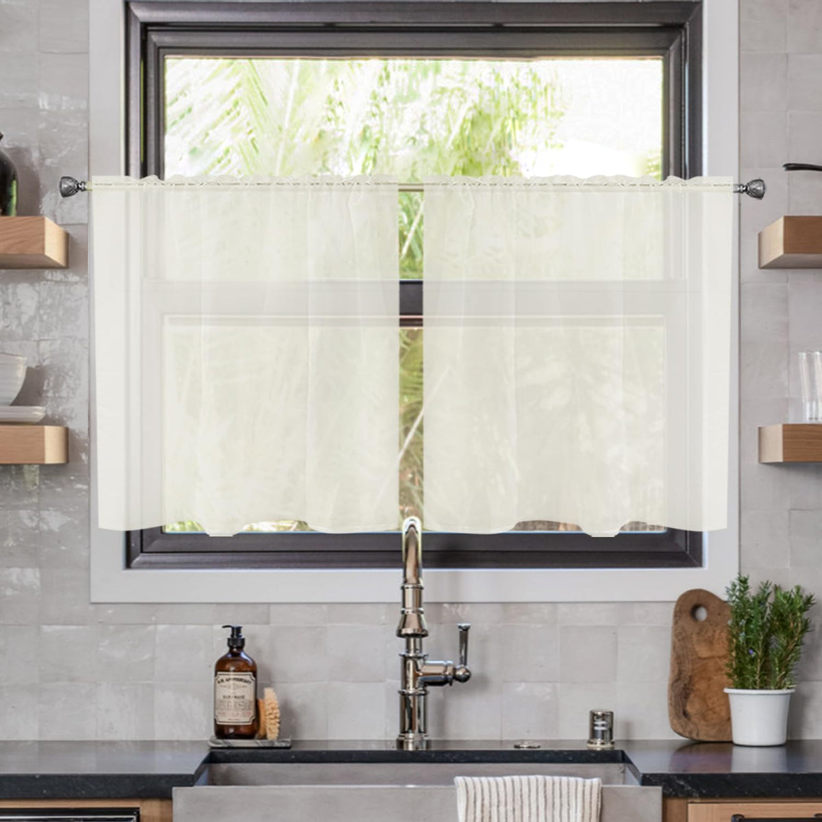 youleyar Solid Sheer Rod Pocket Curtain Voile Draperies 2 Panels White Beige Black Grey Coffee 52 Inch Width 84 Inch Long 1 Pair for Kitchen Bedroom Children Living Room Yard (Orange,52Wｘ84L)
