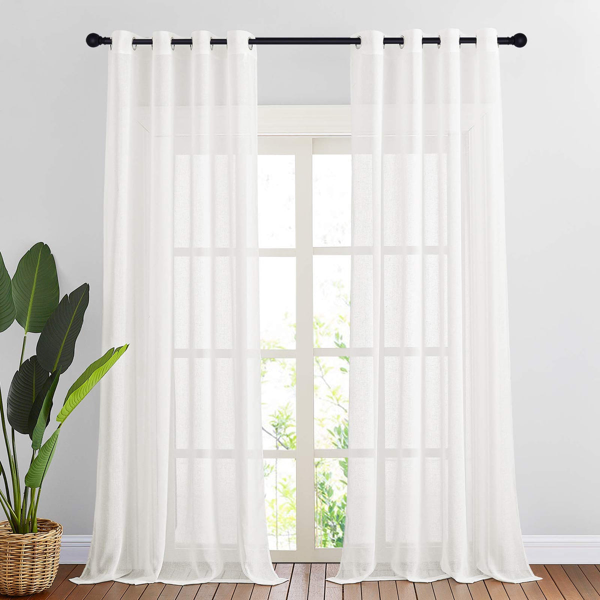 NICETOWN White Sheer Linen Curtains 84 Inch Length 2 Panels Set, W52xL84