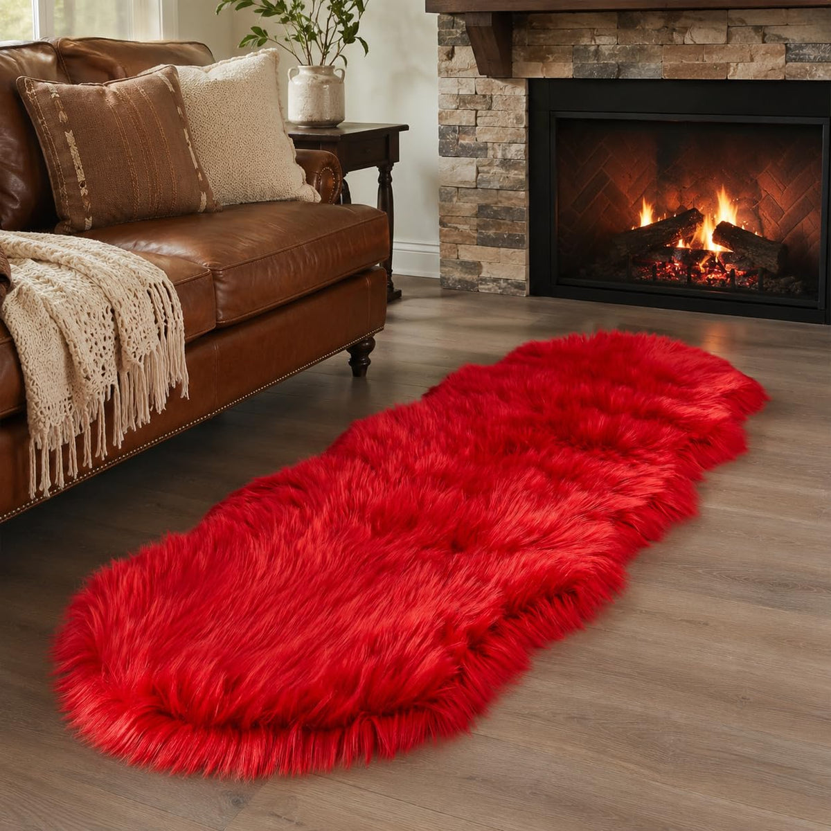 EasyJoy Ultra Soft Fluffy/Fuzzy Shaggy Area Rug Faux Fur Chair Cover Seat Pad for Bedroom Floor Sofa Living Room (2 x 6 ft Sheepskin, Beige)