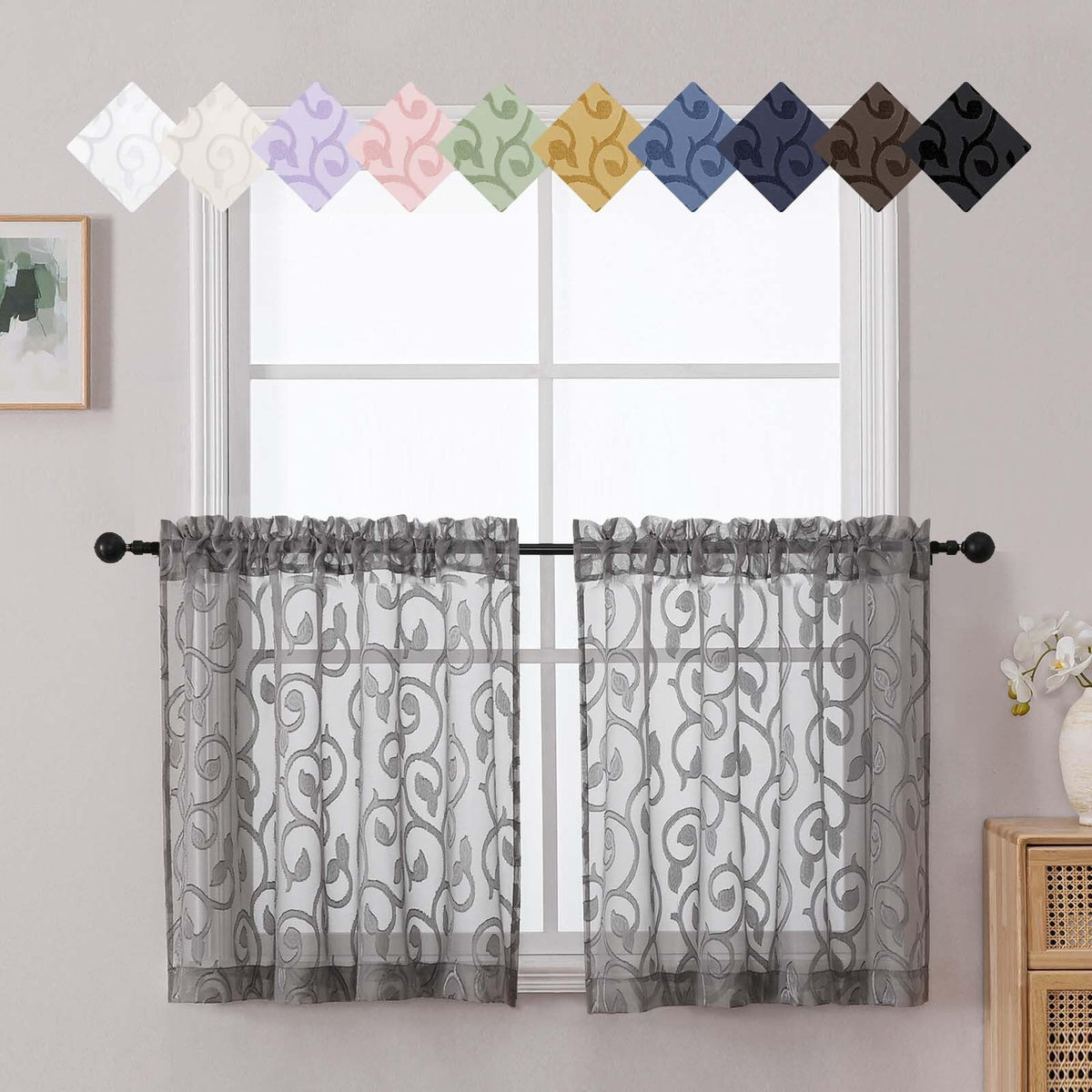 Dusty Blue Sheer Curtains for Bedroom Living Room 72 Inches Long 2 Panels Set, Soft Airy Geometric Jacquard Clip Curtains Drapes, Modern Rod Pocket Door Curtain, 2Pcs Each 42" Wx72 L Inch