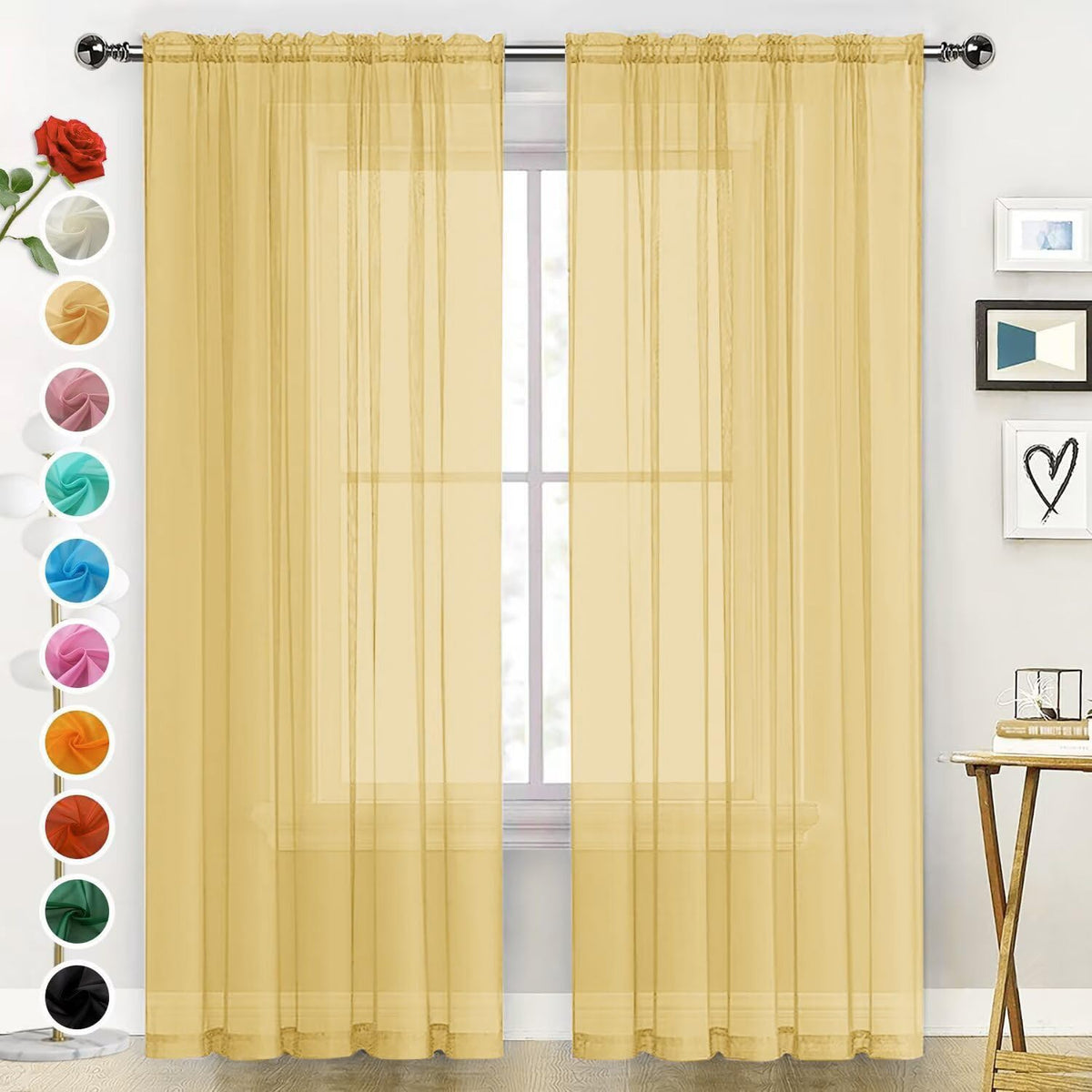 SpaceDresser Basic Rod Pocket Sheer Voile Window Curtain Panels White 1 Pair 2 Panels 52 Width 84 Inch Long for Kitchen Bedroom Children Living Room Yard(White,52 W x 84 L)