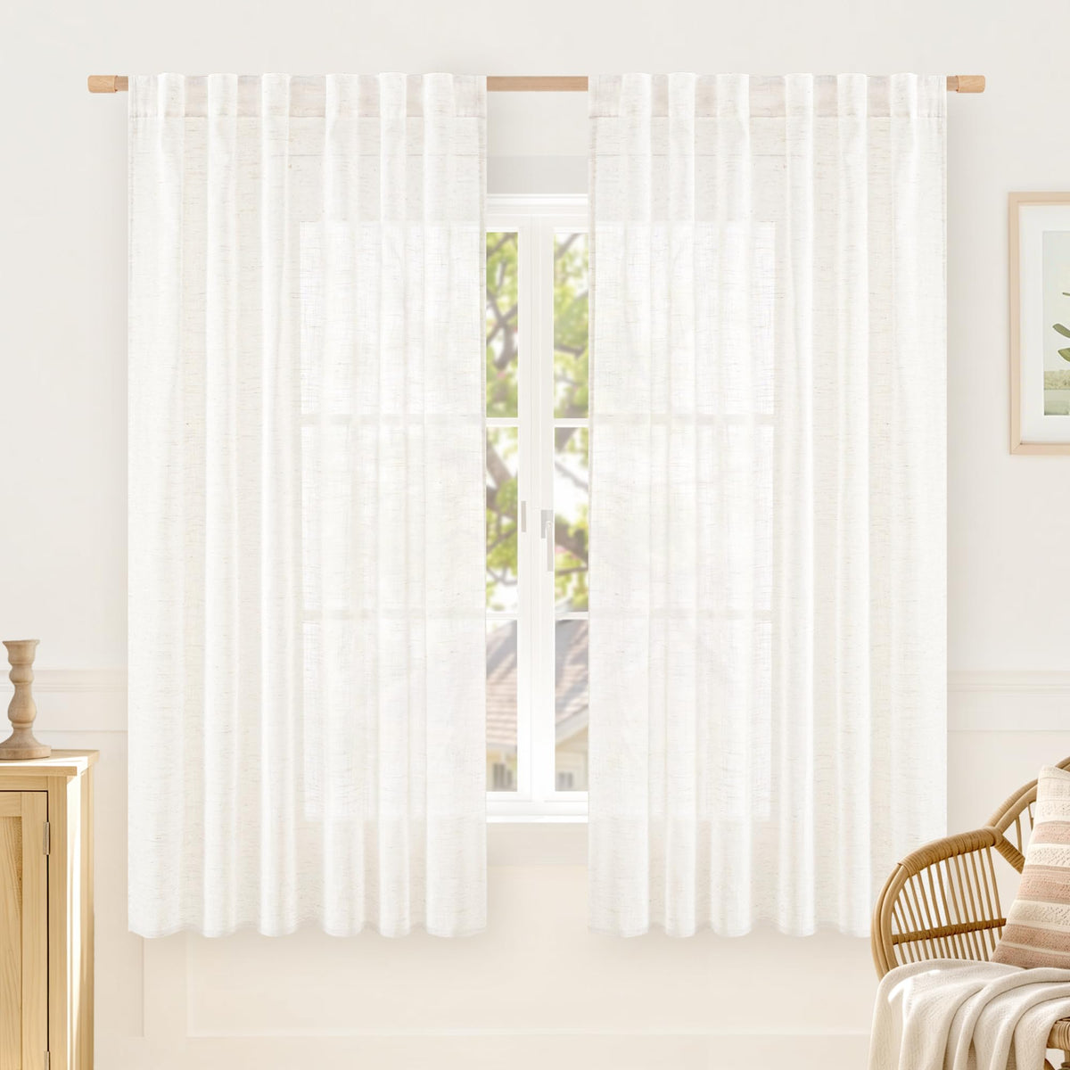 LAMIT Linen Semi Sheer Curtains 84 Inches Long for Living Room 2 Panels