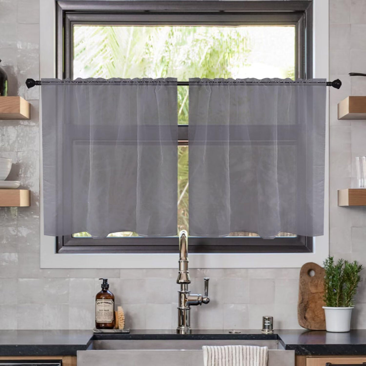 youleyar Solid Sheer Rod Pocket Curtain Voile Draperies 2 Panels White Beige Black Grey Coffee 52 Inch Width 84 Inch Long 1 Pair for Kitchen Bedroom Children Living Room Yard (Orange,52Wｘ84L)