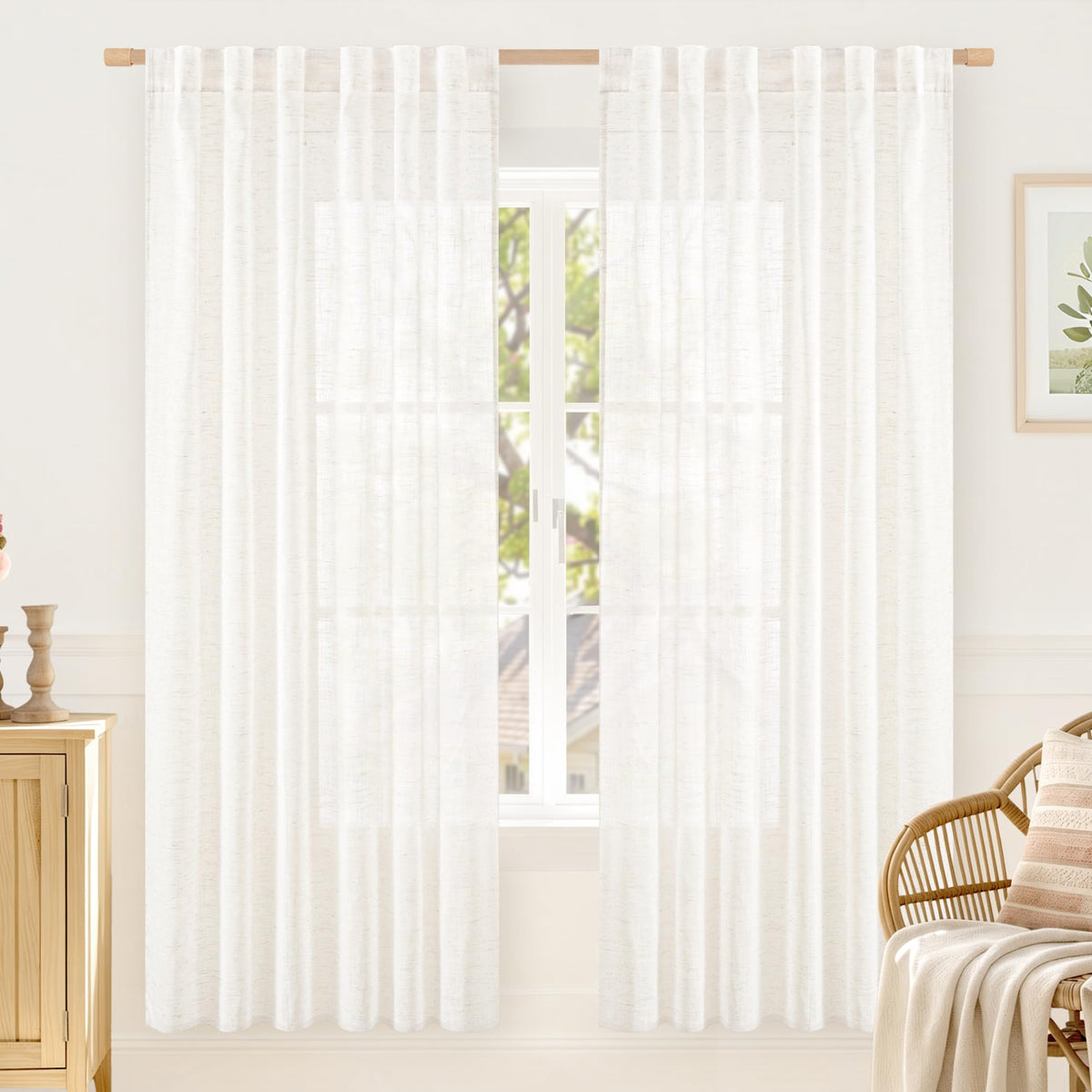 LAMIT Linen Semi Sheer Curtains 84 Inches Long for Living Room 2 Panels