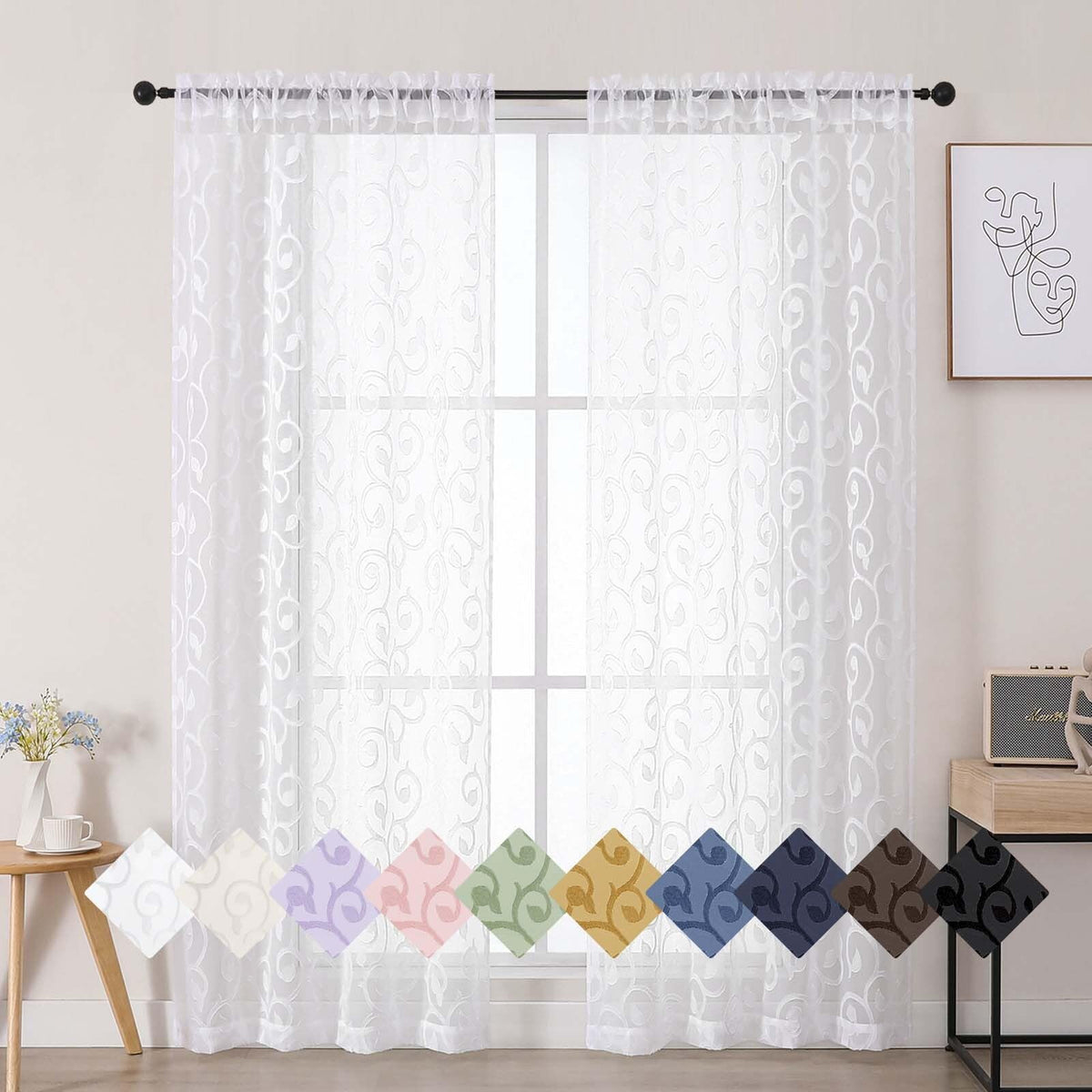Dusty Blue Sheer Curtains for Bedroom Living Room 72 Inches Long 2 Panels Set, Soft Airy Geometric Jacquard Clip Curtains Drapes, Modern Rod Pocket Door Curtain, 2Pcs Each 42" Wx72 L Inch