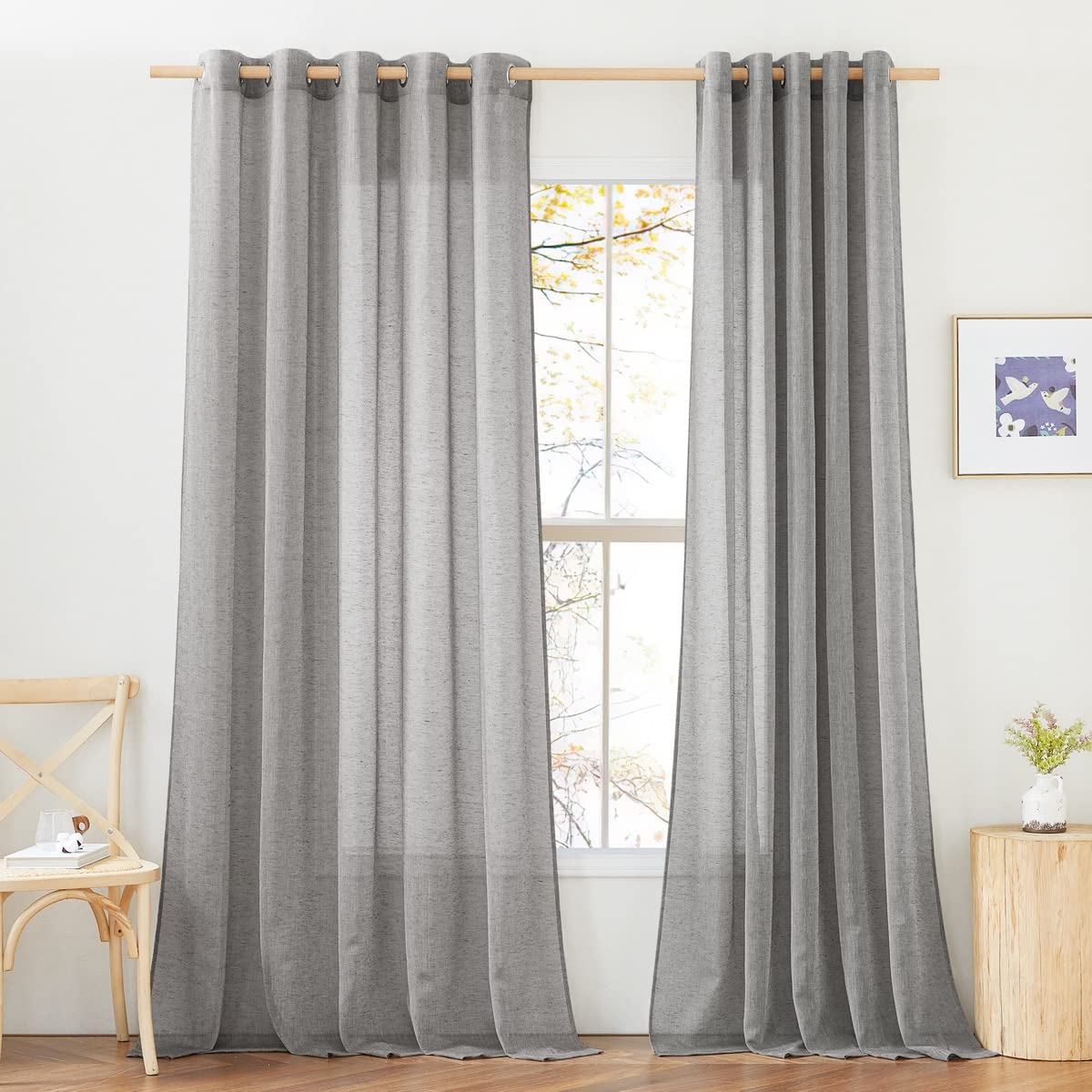 NICETOWN White Sheer Linen Curtains 84 Inch Length 2 Panels Set, W52xL84