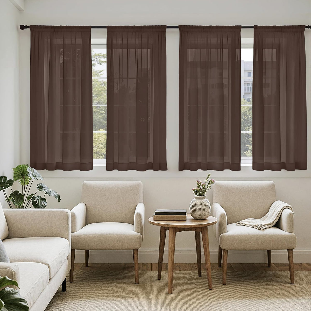 MIULEE White Sheer Curtains 84 Inches Long 4 Panels 42 x 84 Inches
