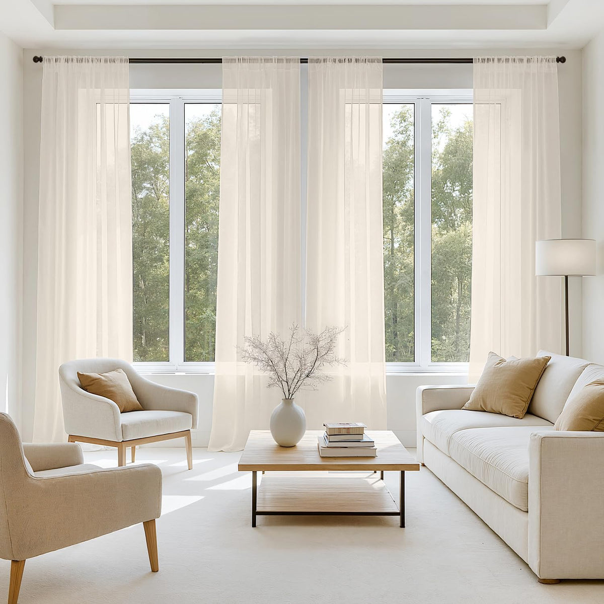MIULEE White Sheer Curtains 84 Inches Long 4 Panels 42 x 84 Inches