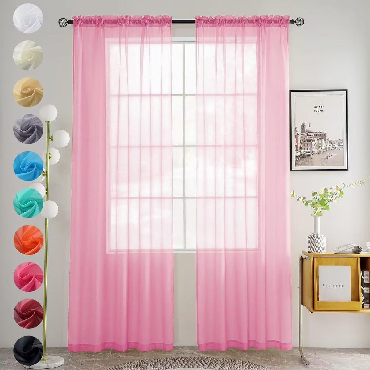 youleyar Solid Sheer Rod Pocket Curtain Voile Draperies 2 Panels White Beige Black Grey Coffee 52 Inch Width 84 Inch Long 1 Pair for Kitchen Bedroom Children Living Room Yard (Orange,52Wｘ84L)