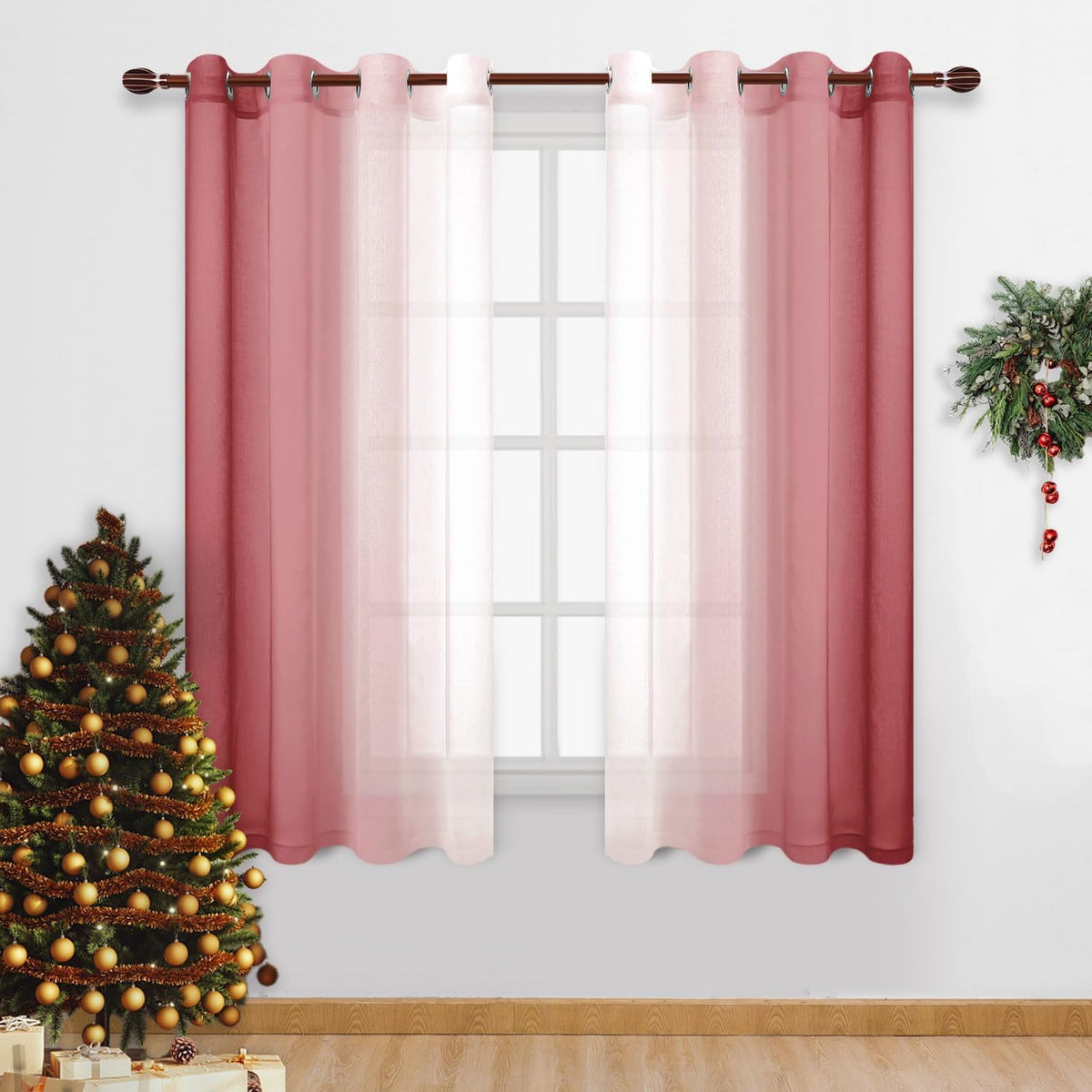 DWCN Blue Linen Ombre Sheer Curtains - Semi Voile Gradient Grommet Top Curtains for Bedroom and Living Room, Set of 2 Window Curtain Panels, 52 x 84 Inches Long, Denim Blue