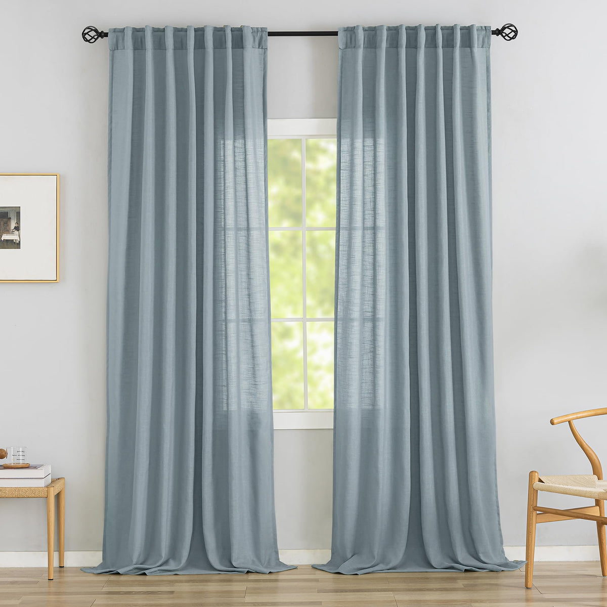 Natural Linen 144 Inch Length Curtains for Tall Floor Ceiling Villa Living Room -Cream Ivory Bak Tab Hooks Pleated Easy Open Sliding Semi Sheer 144 inch Extra Long 2 Story Window Curtains,12 Foot