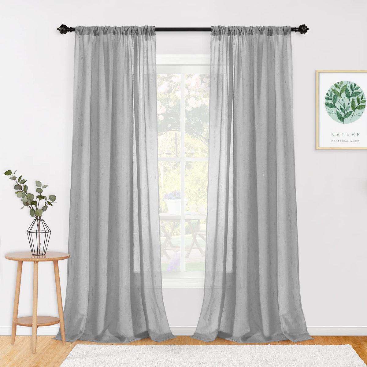 MYSKY HOME Yellow and Blue Sheer Floral Curtains 84 Inch Length 2 Panels