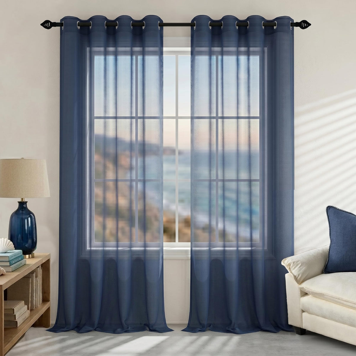 Mrs.Naturall Black Sheer Curtains 84 Inches Long for Living Room Set of 2 Panels Ring Grommet Window Curtain Panels for Bedroom 52x84 Inch Length