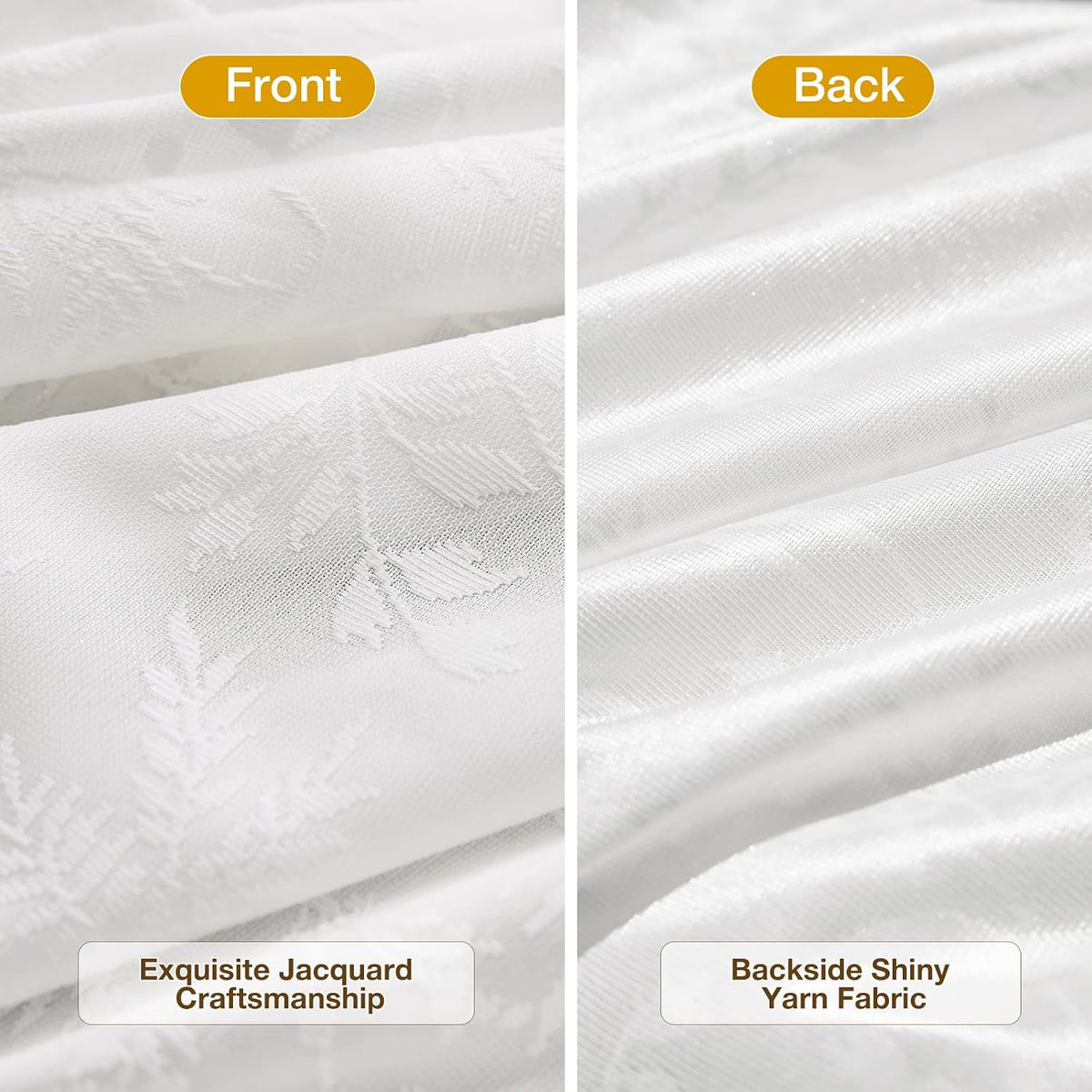 Anmao White Semi Sheer Light Filtering Curtains 84 Inches Long 2 Panels, Leaf Pattern Drapes for Living Room Bedroom, Rod Pocket Sheer Window Treatments with Floral Design, 52x84 Inch