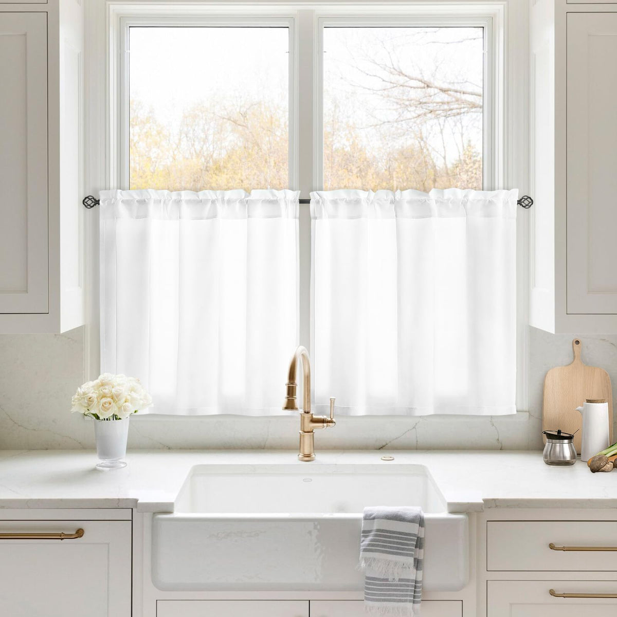 HOMEIDEAS Non-See-Through White Privacy Sheer Curtains, 52 X 96 Inches Long