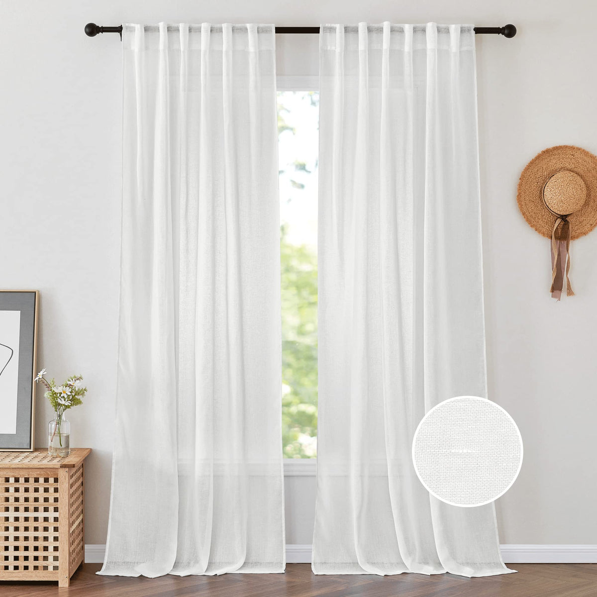 PONY DANCE White Sheer Curtains 96 inches Long, 2 Panels