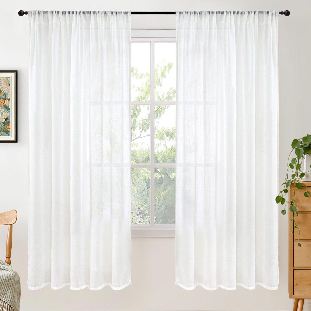 BGment Linen Sheer Curtains 84 Inches Long 2 Panels Set for Living Room