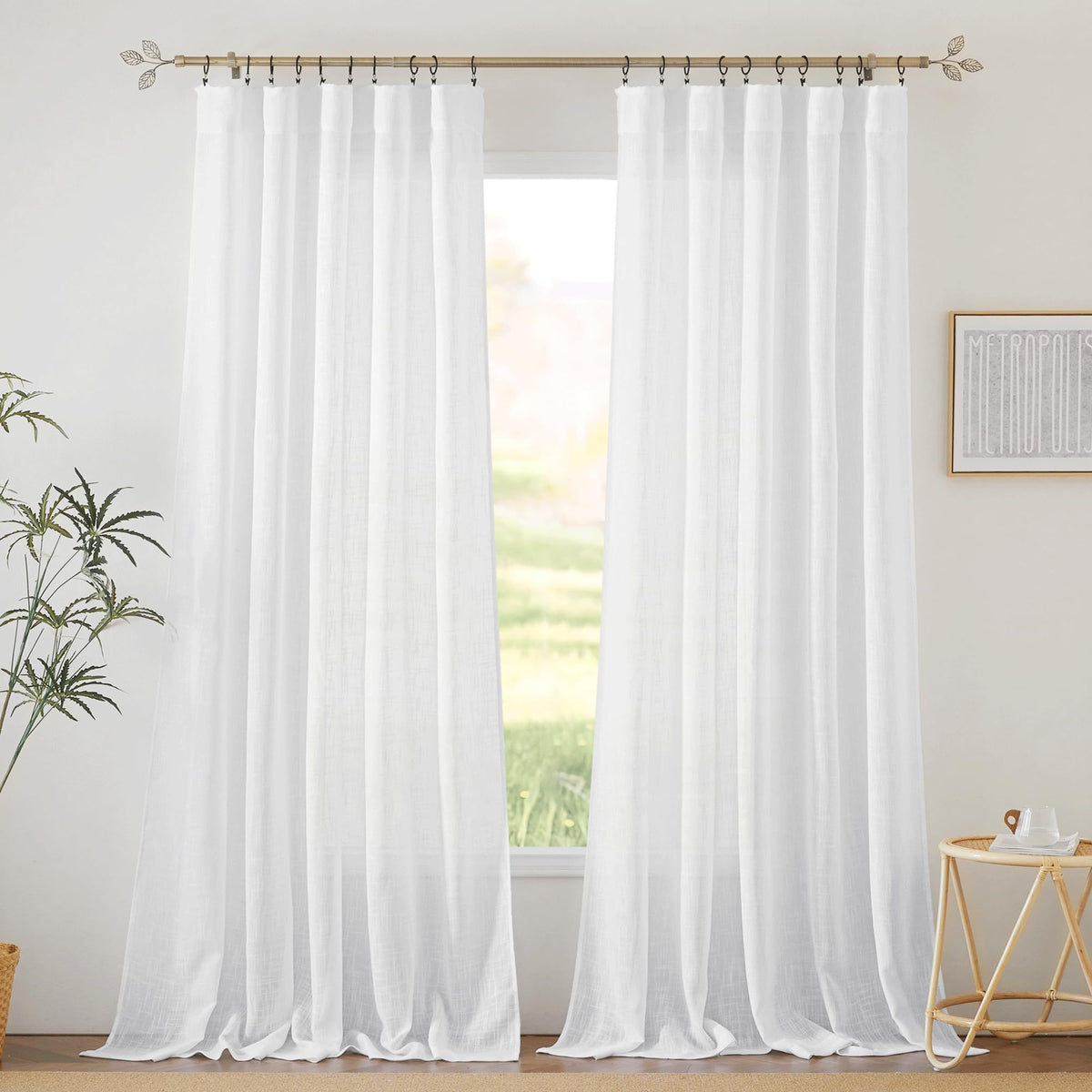 RYB HOME White Sheer Curtains for Living Room Patio Glass Door, W52 x L95