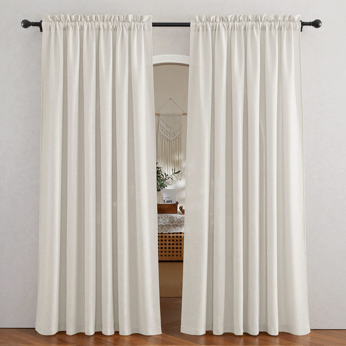 RYB HOME White Semi Sheer Curtains 84 inches Long for Living Room
