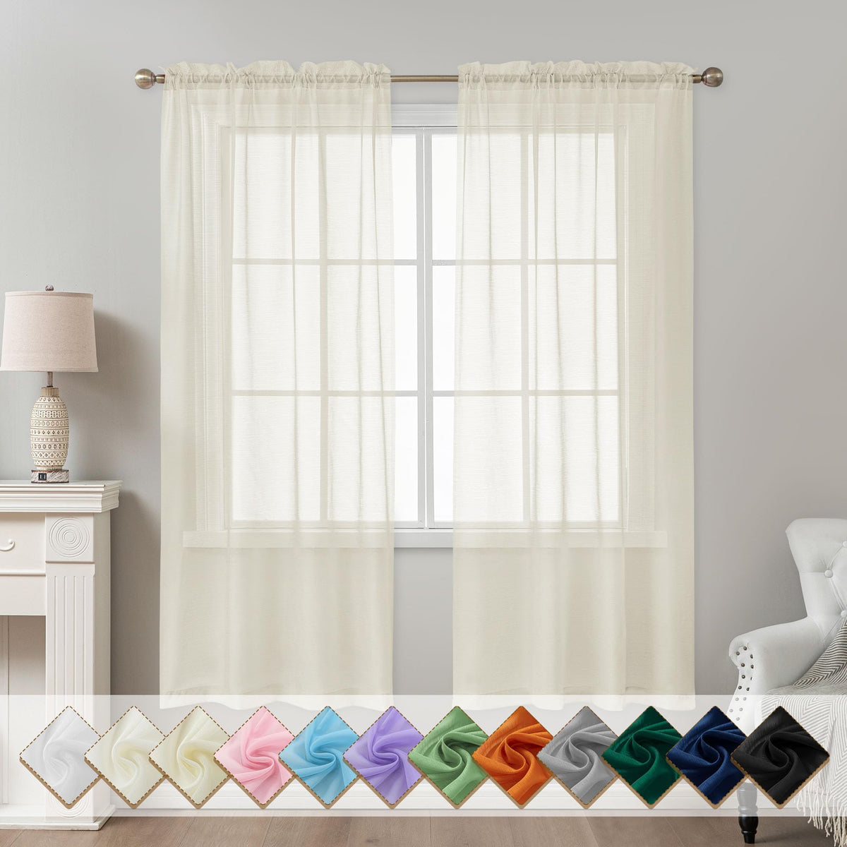 Natural Sheer Curtains 96 Inches Long Rod Pocket