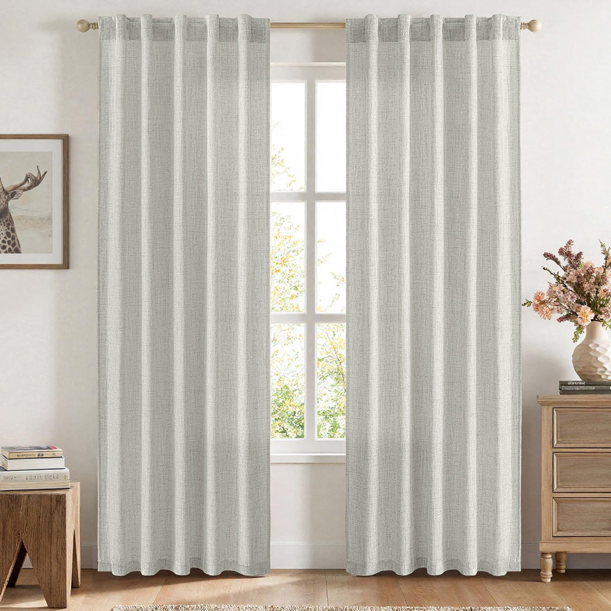 MIULEE Faux Linen Curtains 84 Inch Length 2 Panels Natural Semi Sheer Curtain with Back Tab Rod Pocket, Light Filtering Window Privacy Burlap Drapes for Living Room Bedroom 42W x 84L Linen