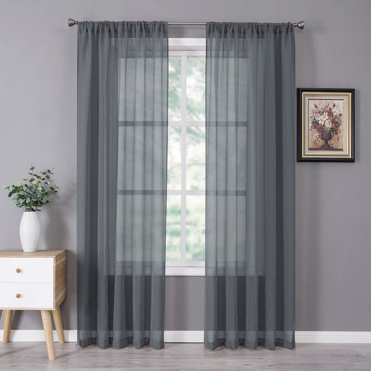 Tollpiz Sheer Curtains Linen Textured Bedroom Curtain Sheers Light Filtering Rod Pocket Voile Curtains for Living Room, 54 x 63 inches Long, White, Set of 2 Panels