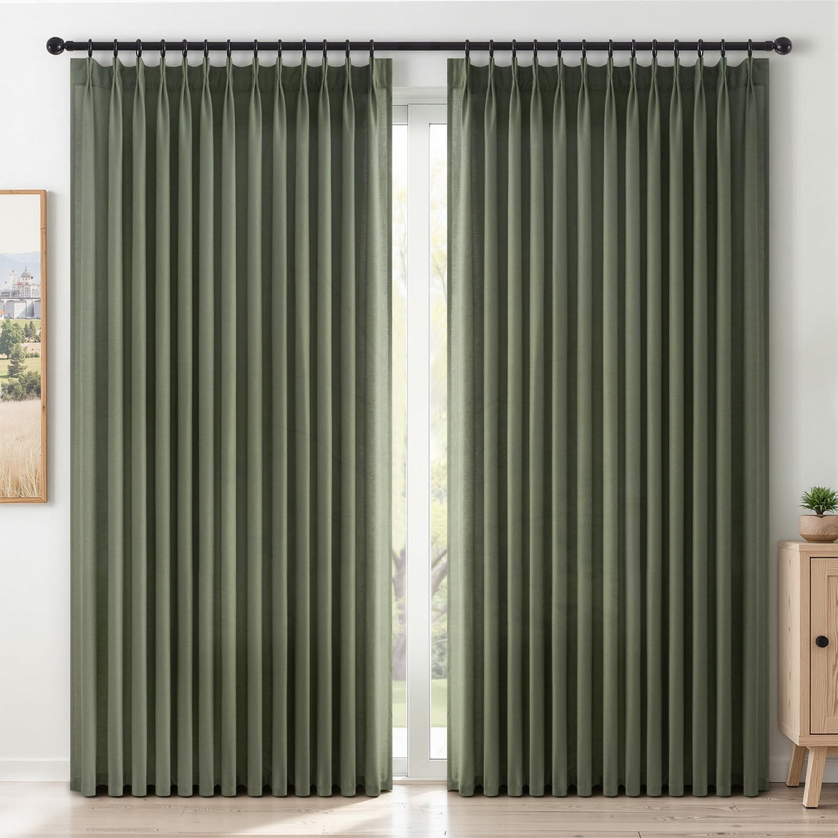 96 Inches Long Pinch Pleated Semi Sheer Curtains,Natural Linen Blended Light Filtering Window Curtains 96 Length 2 Panels for Living Room Bedroom Pinch Pleat Drapes with Hooks 2 Panels 40" Wx96 L
