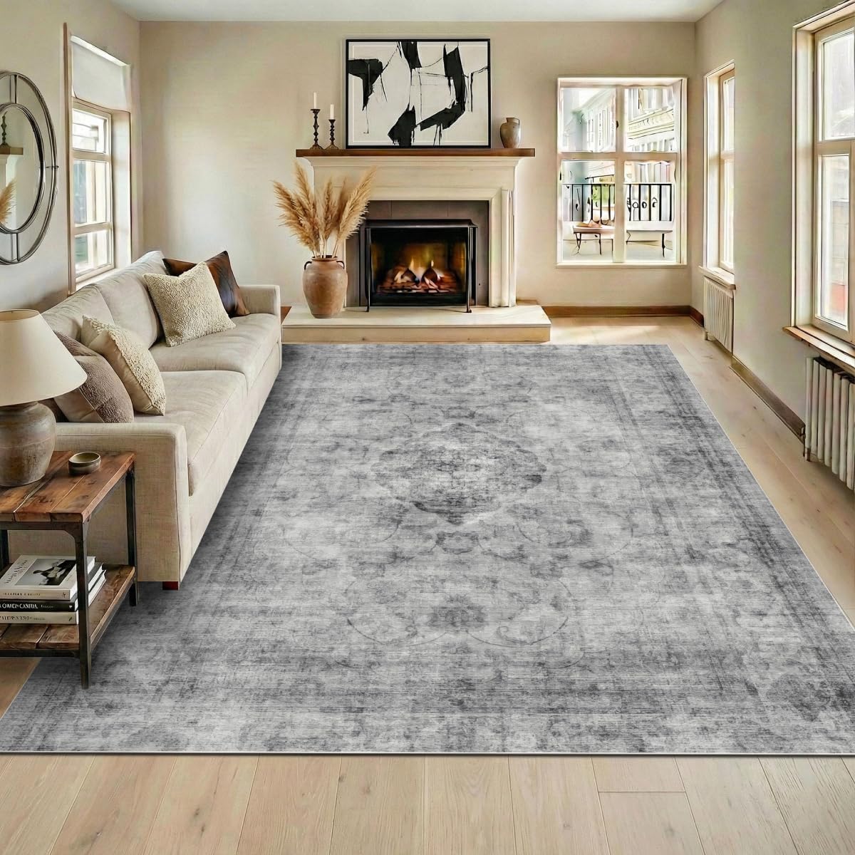 8x10 Area Rugs Living Room: Bedroom Vintage Washable Carpet Beige