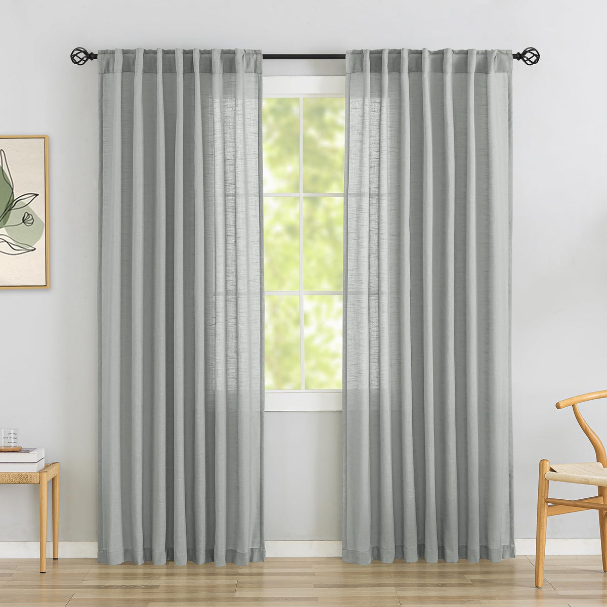 Natural Linen 144 Inch Length Curtains for Tall Floor Ceiling Villa Living Room -Cream Ivory Bak Tab Hooks Pleated Easy Open Sliding Semi Sheer 144 inch Extra Long 2 Story Window Curtains,12 Foot