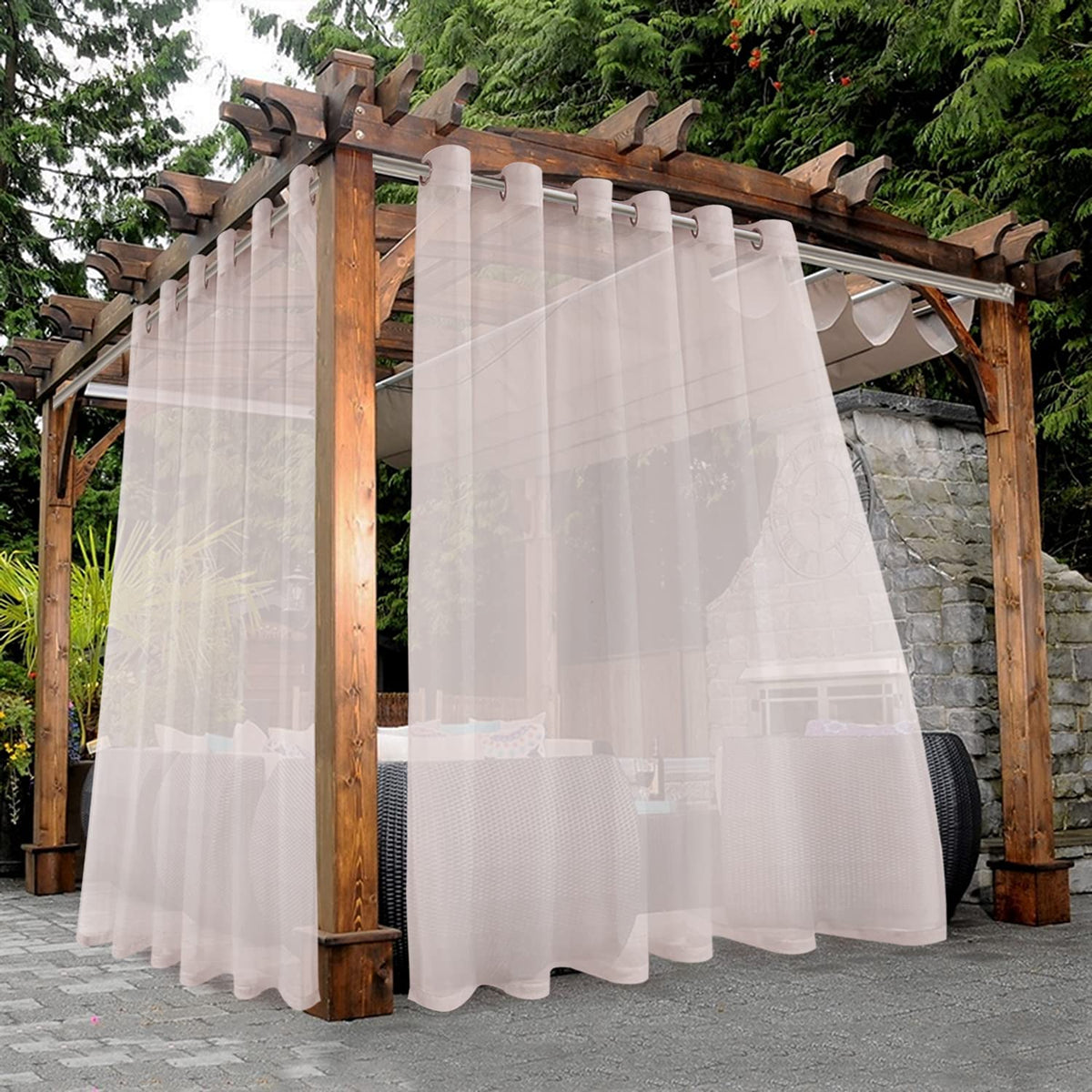 BONZER White Outdoor Sheer Curtains for Patio Waterproof 2 Panels