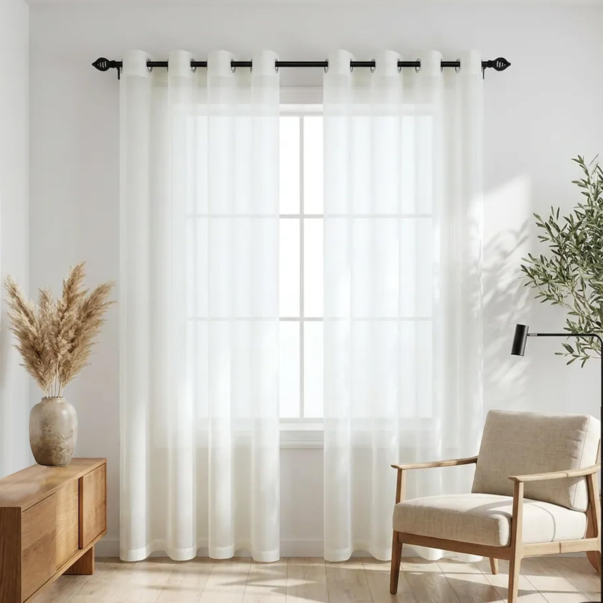 Mrs.Naturall Black Sheer Curtains 84 Inches Long for Living Room Set of 2 Panels Ring Grommet Window Curtain Panels for Bedroom 52x84 Inch Length