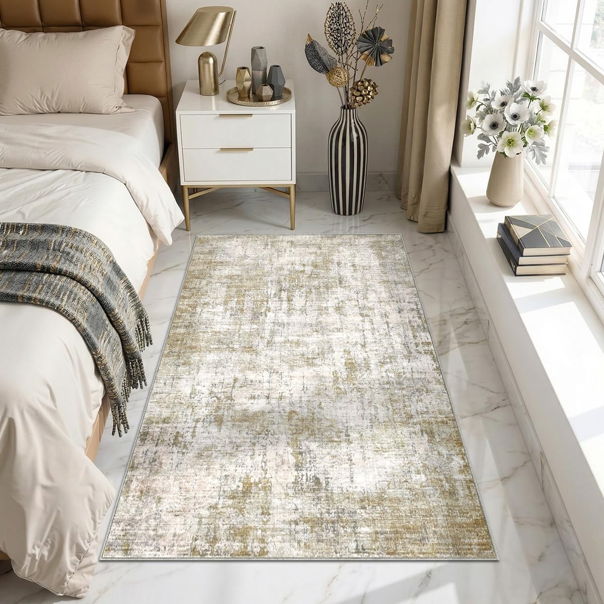 8x10 Area Rugs Living Room: Bedroom Vintage Washable Carpet Beige