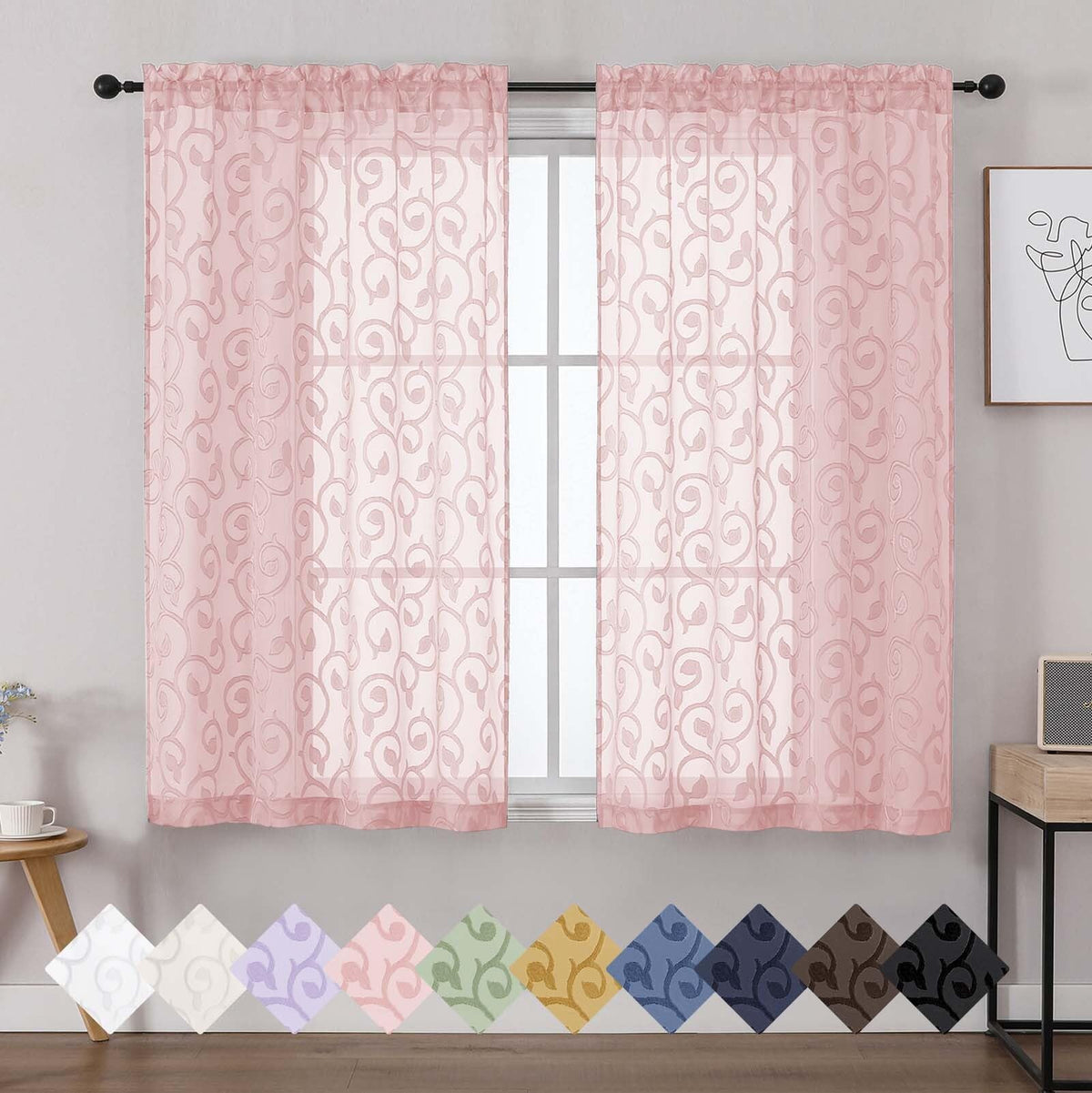 Dusty Blue Sheer Curtains for Bedroom Living Room 72 Inches Long 2 Panels Set, Soft Airy Geometric Jacquard Clip Curtains Drapes, Modern Rod Pocket Door Curtain, 2Pcs Each 42" Wx72 L Inch