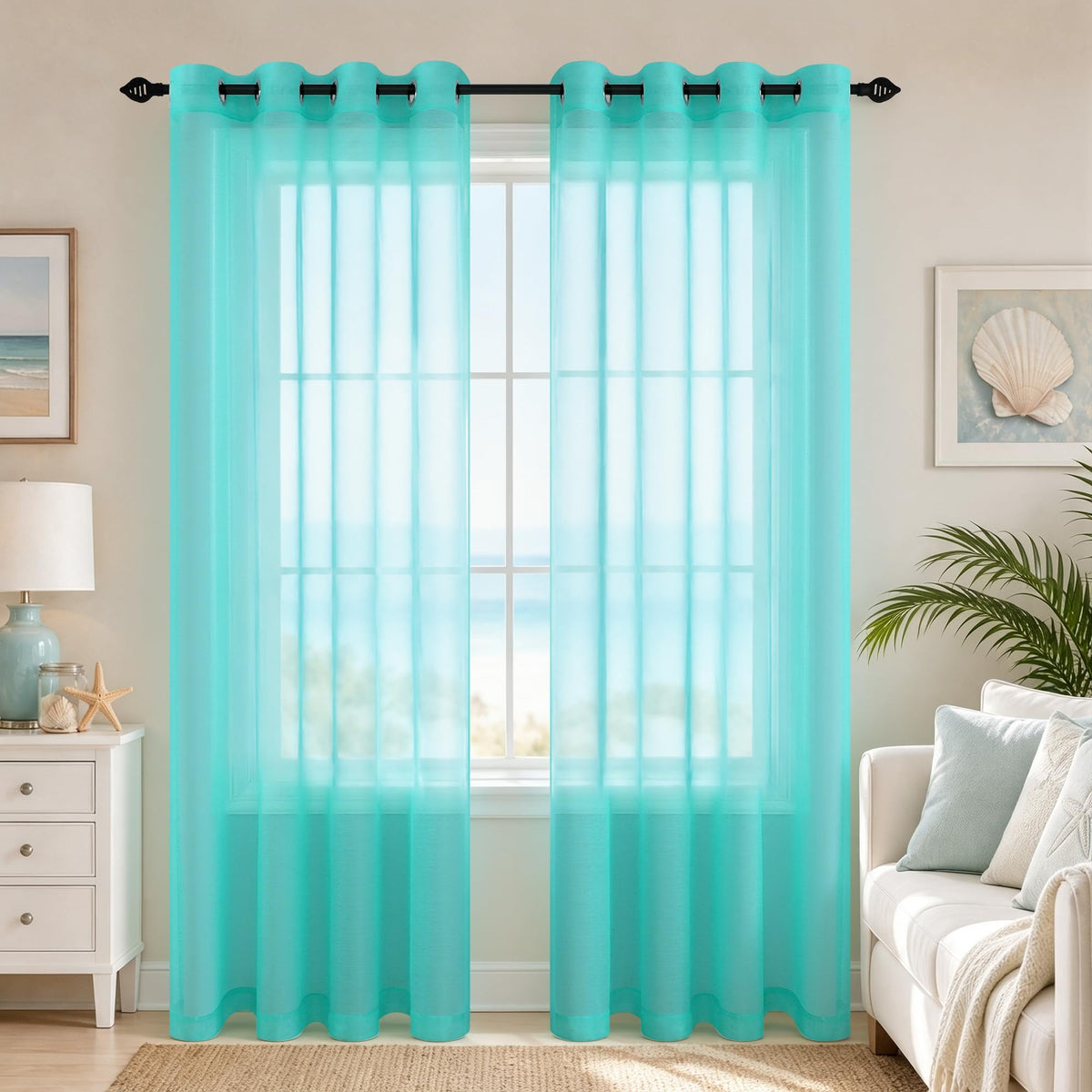 Mrs.Naturall Black Sheer Curtains 84 Inches Long for Living Room Set of 2 Panels Ring Grommet Window Curtain Panels for Bedroom 52x84 Inch Length
