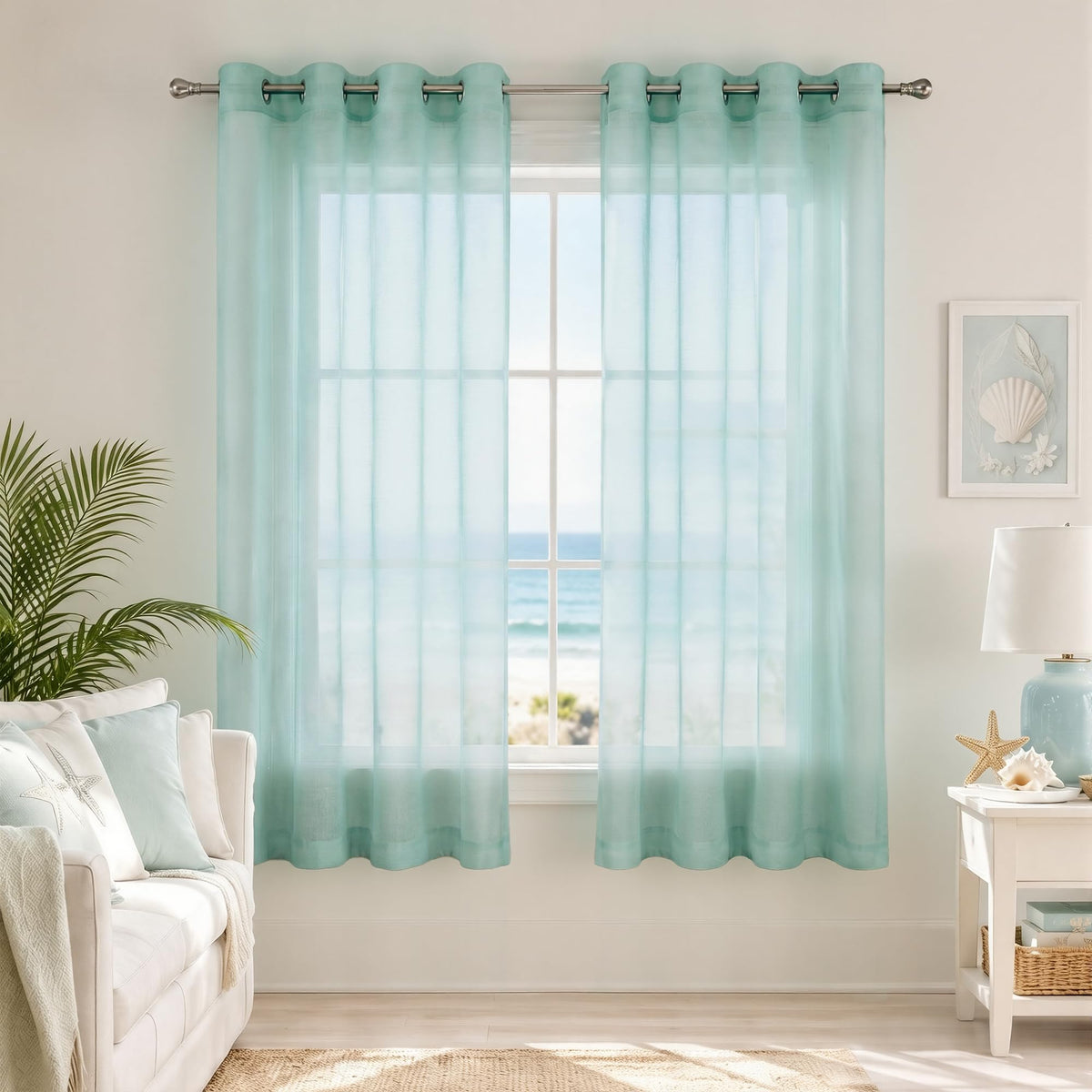 Mrs.Naturall Black Sheer Curtains 84 Inches Long for Living Room Set of 2 Panels Ring Grommet Window Curtain Panels for Bedroom 52x84 Inch Length