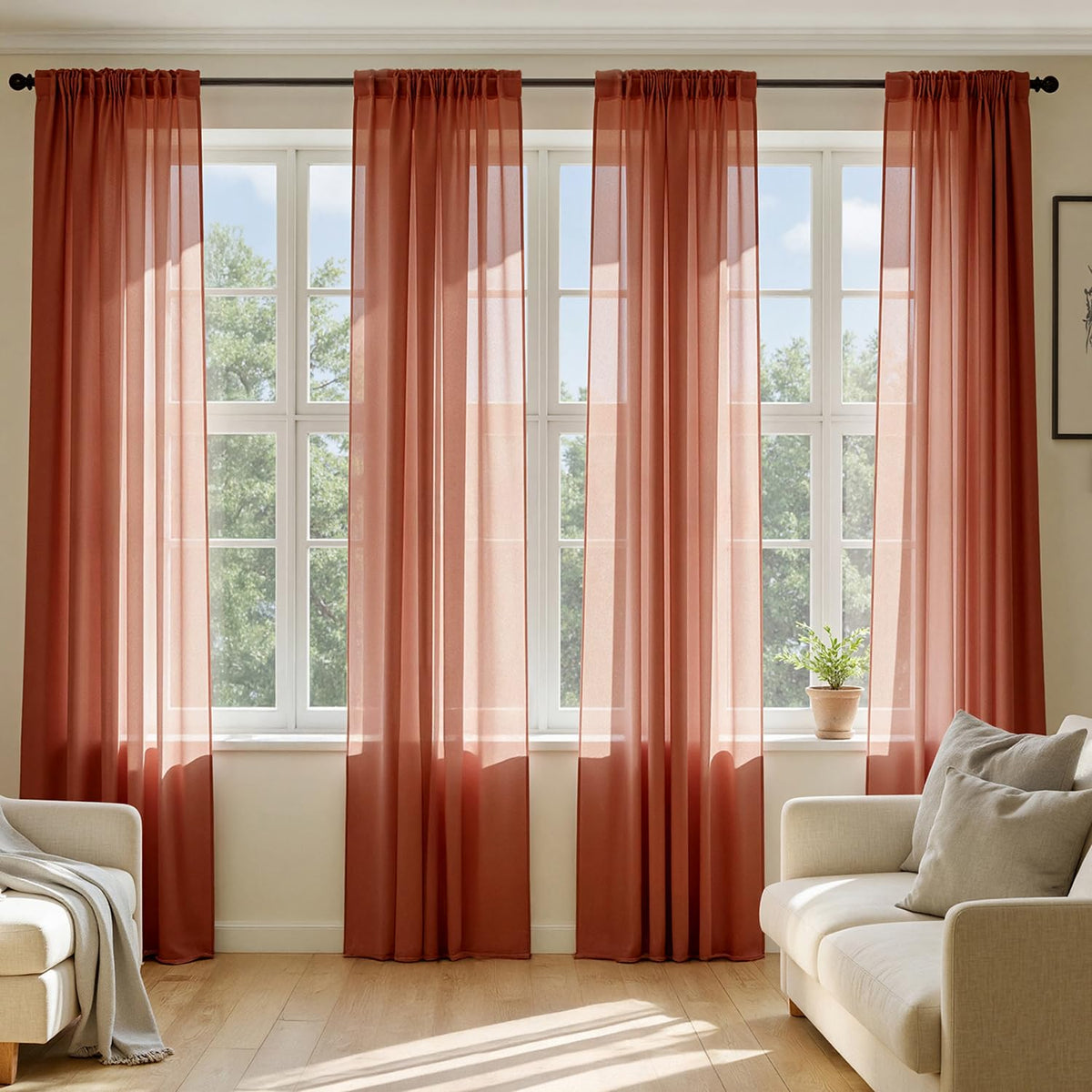 MIULEE White Sheer Curtains 84 Inches Long 4 Panels 42 x 84 Inches